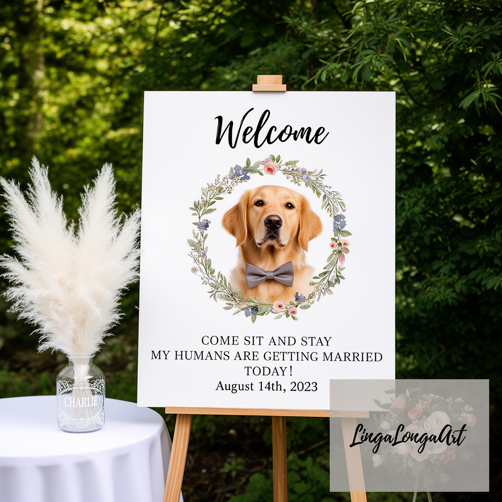 Personalised pet welcome sign for wedding